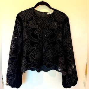 Zara velvet embroidered lace top size L.